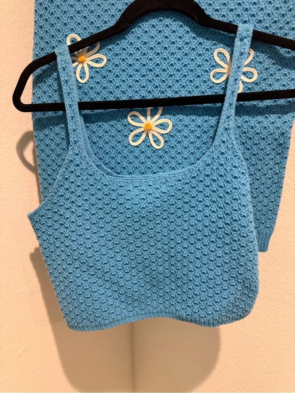 Blue Daisy Crochet Crop Tank & Skirt Set